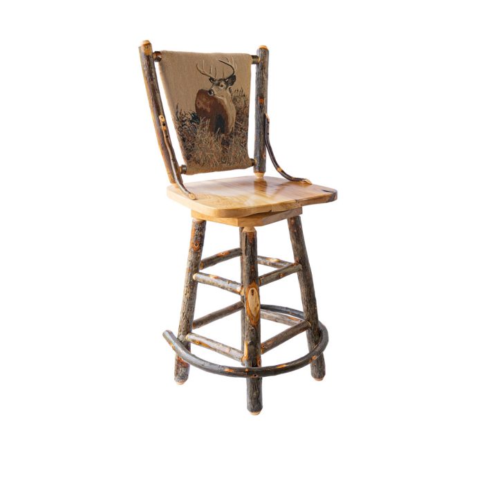 Rustic Hickory 24&Amp;Quot; Upholstered-Back Hickory Seat Swivel Bar Stool