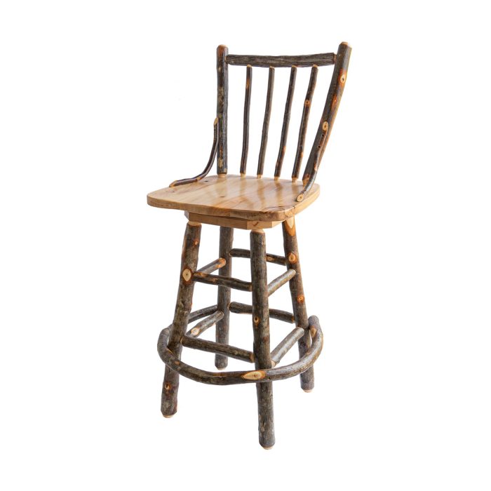 Rustic Hickory 30&Amp;Quot; Spindle-Back Swivel Bar Stool