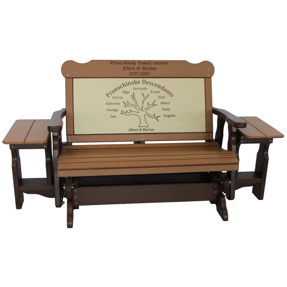 Engraved 4 Glider With Tables &Amp;Amp;Ndash; Twin Hickory Rustics